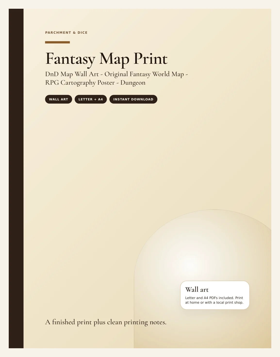 Fantasy Map Print - DnD Map Wall Art - Original Fantasy World Map - RPG Cartography Poster - Dungeon Master Gift - Instant Download — Preview page 1