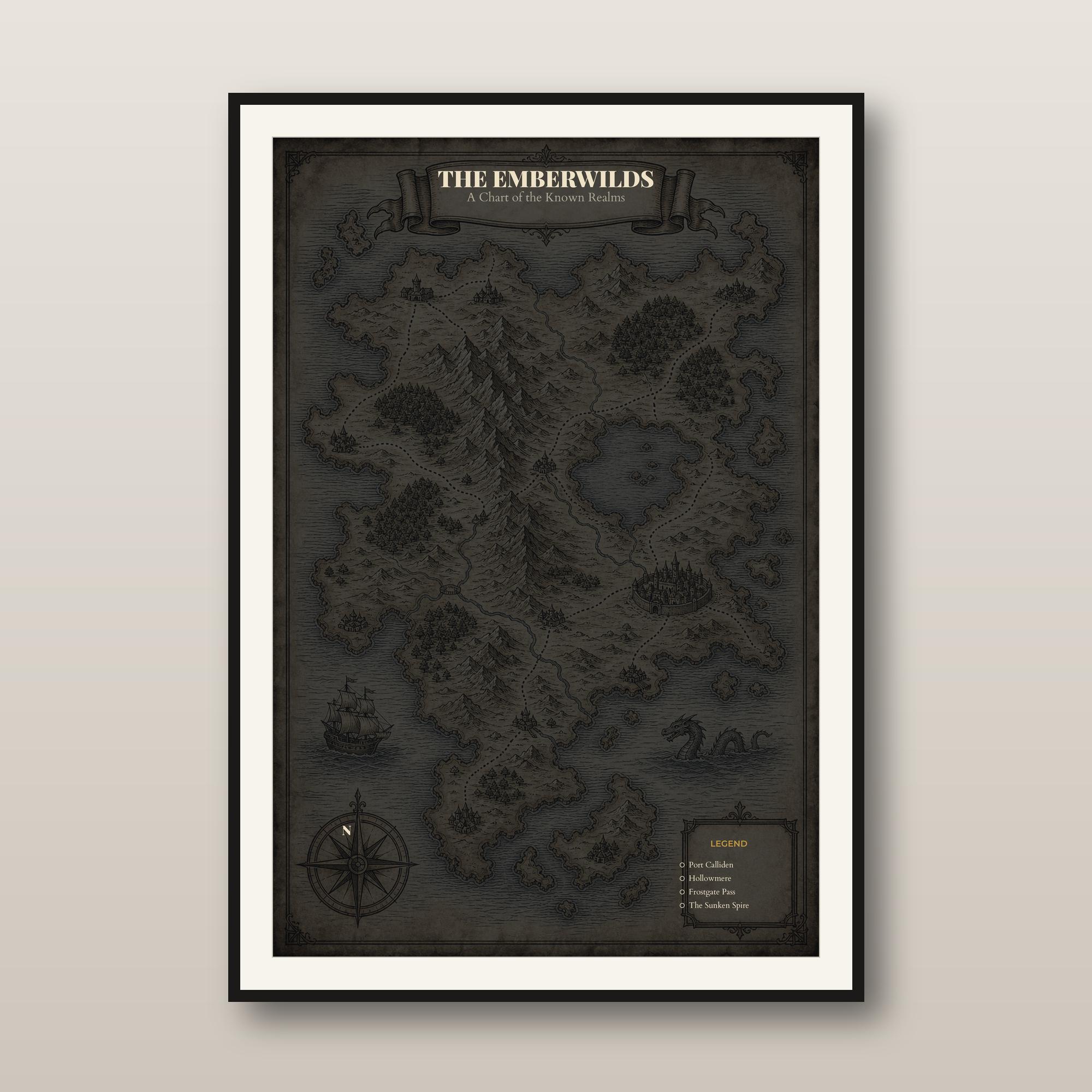 Fantasy Map Print - DnD Map Wall Art - Original Fantasy World Map - RPG Cartography Poster - Dungeon Master Gift - Instant Download — DnD Map Wall Art - Original Fantasy World Map - RPG Cartography Poster - Dungeon