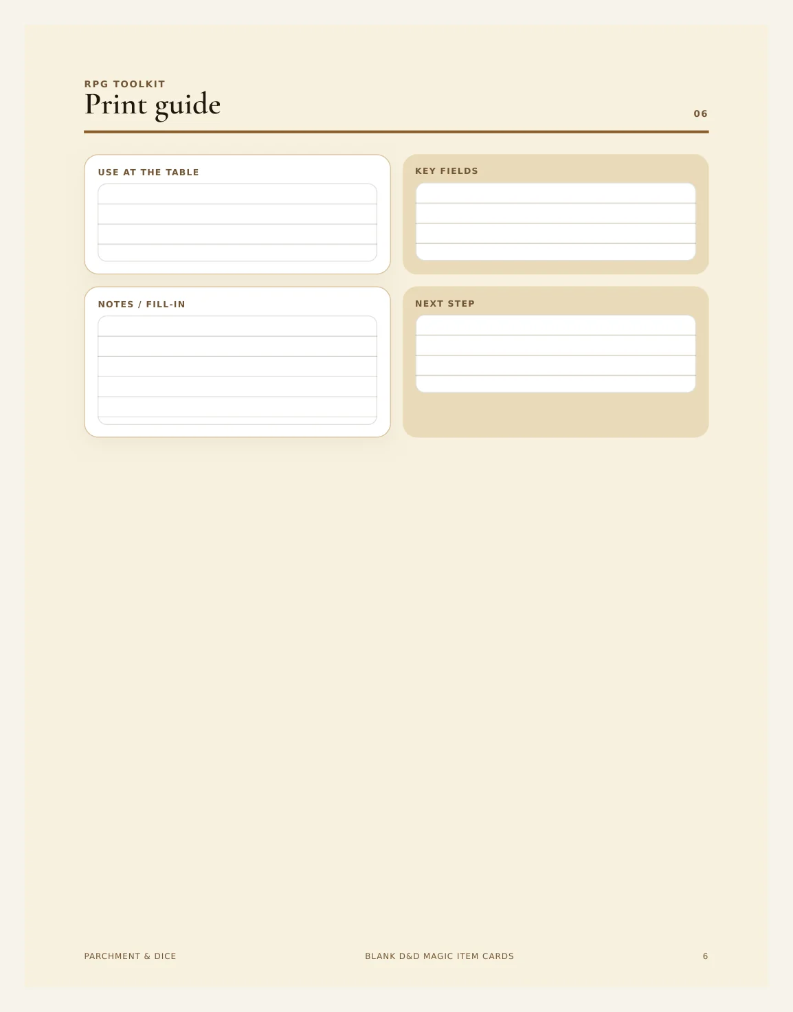 Blank DnD Magic Item Cards Printable - Build Your Own Fillable 5e Magic Item Cards - Homebrew TTRPG Print and Cut - Instant Download — Blank Item Cards Actual Buyer Preview 3