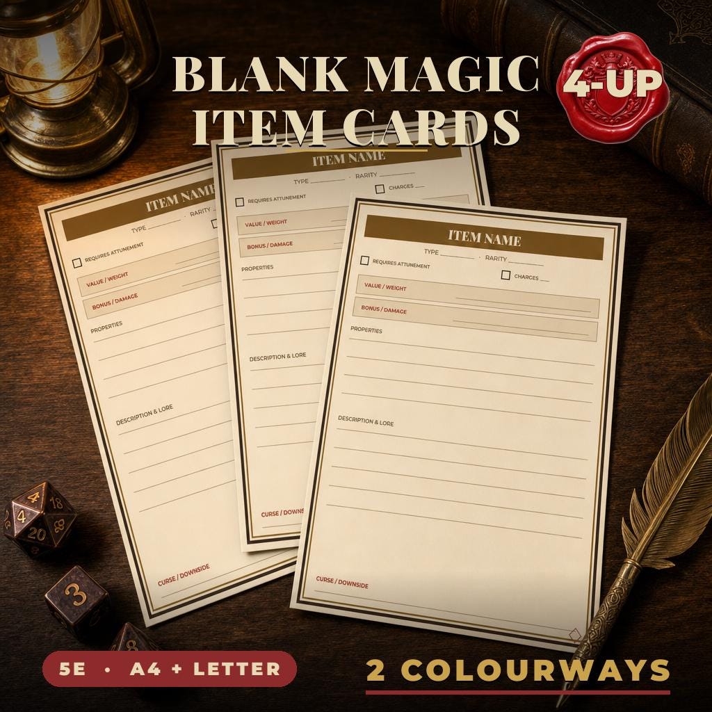 Blank DnD Magic Item Cards Printable - Build Your Own Fillable 5e Magic Item Cards - Homebrew TTRPG Print and Cut - Instant Download — Build Your Own Fillable 5e Magic Item Cards - Homebrew TTRPG Print and Cut - Ins