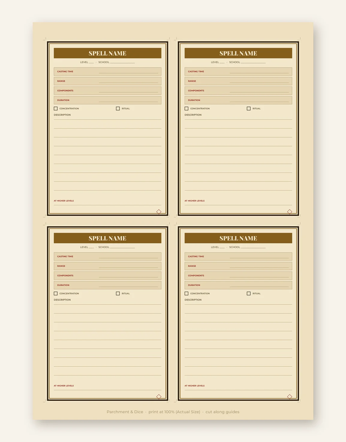 Blank DnD Spell Cards Printable — Preview page 2