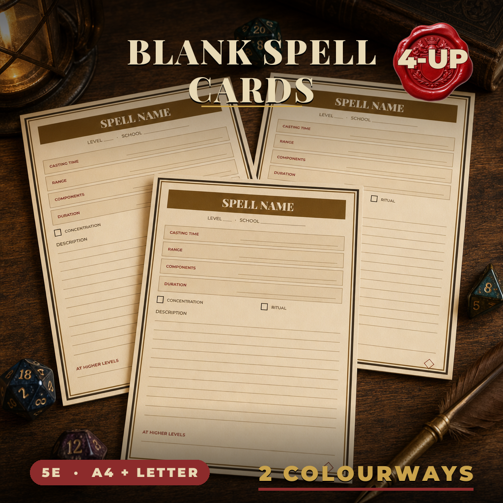 Blank DnD Spell Cards Printable 5e — Fillable build-your-own spell cards