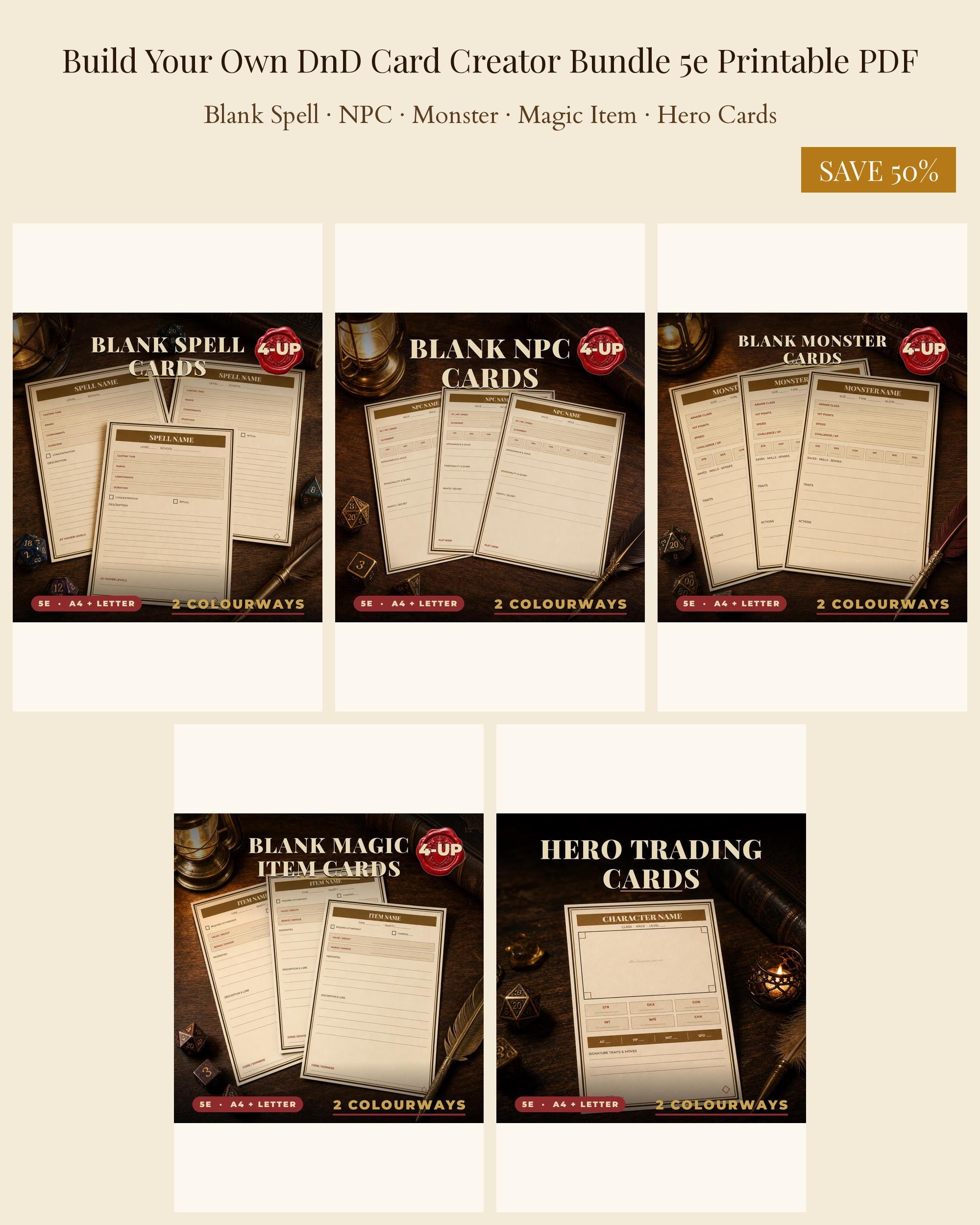 Build Your Own DnD Card Creator Bundle 5e Printable PDF | Blank Spell NPC Monster Item Hero Cards | Fillable Homebrew Kit — Blank Spell NPC Monster Item Hero Cards | Fillable Homebrew Kit