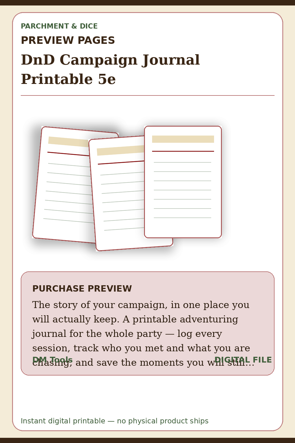 DnD Campaign Journal Printable 5e — Campaign Journal Preview Pages