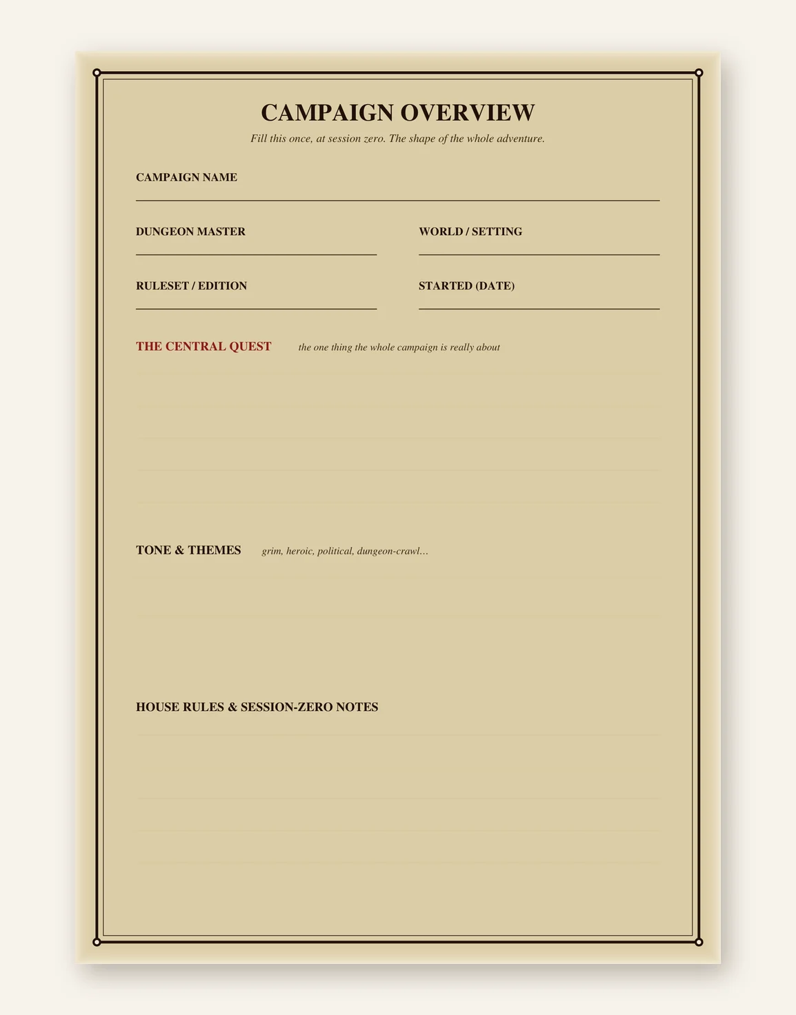 DnD Campaign Journal Printable 5e — Preview page 1