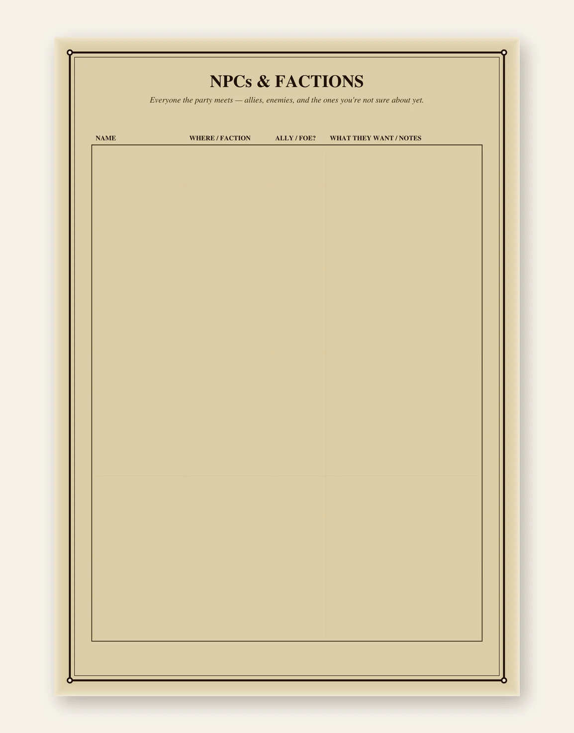 DnD Campaign Journal Printable 5e — Preview page 2