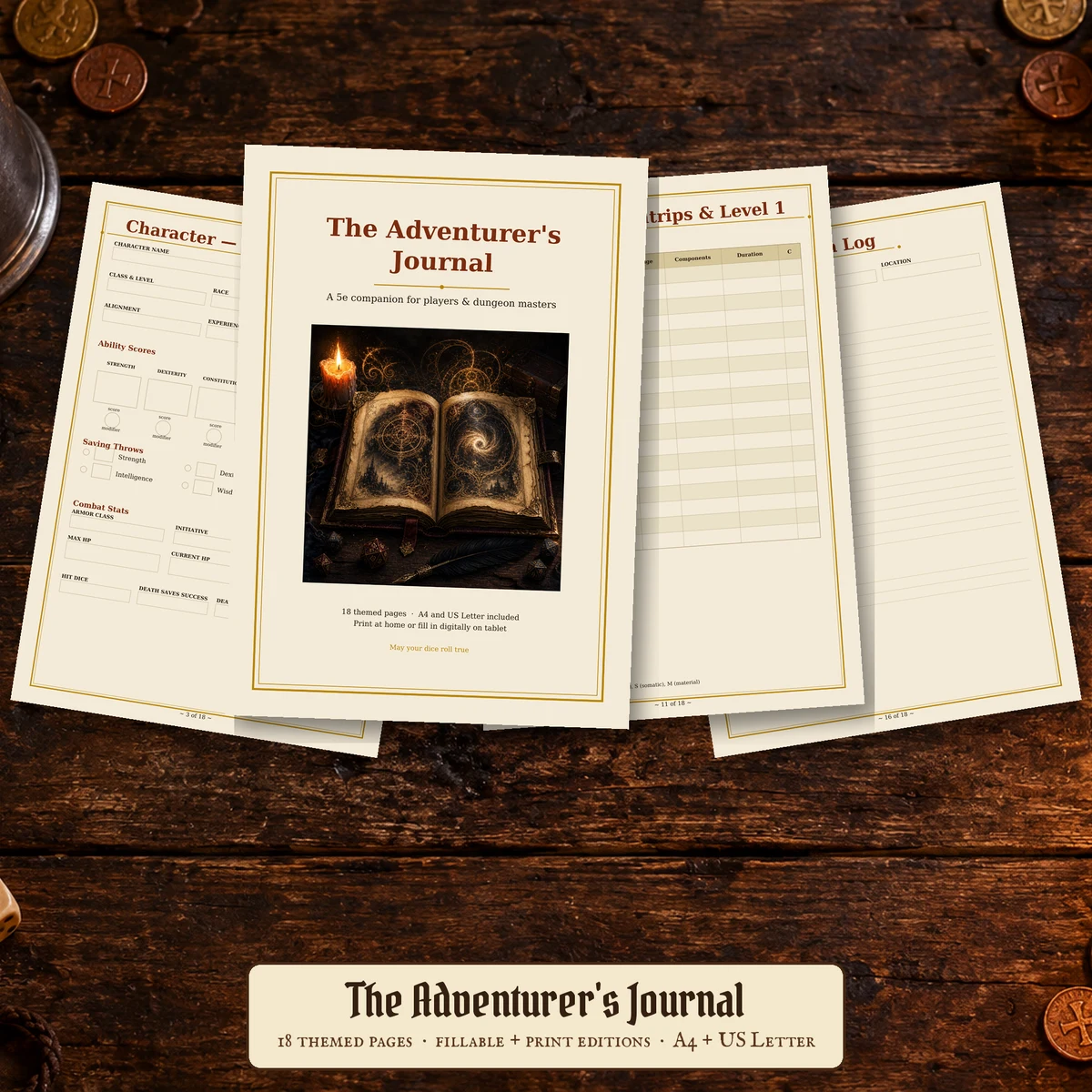 DnD Character Journal Printable 5e — The Adventurer's Journal — 18 themed pages