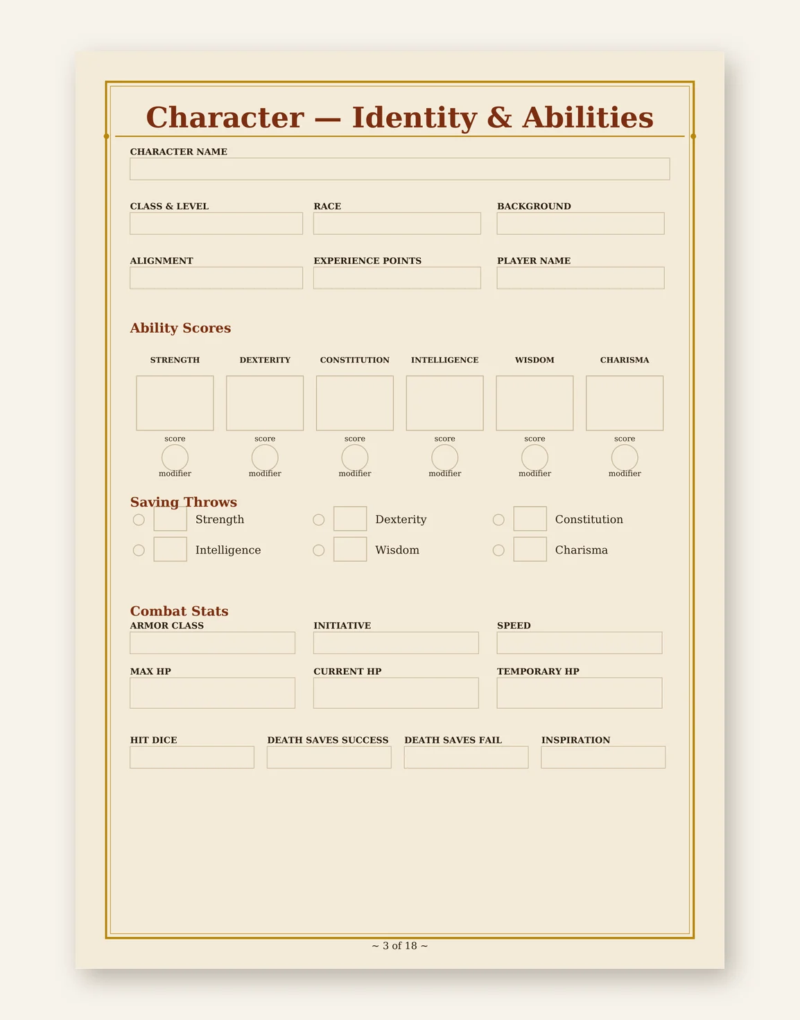 DnD Character Journal Printable 5e — Preview page 1