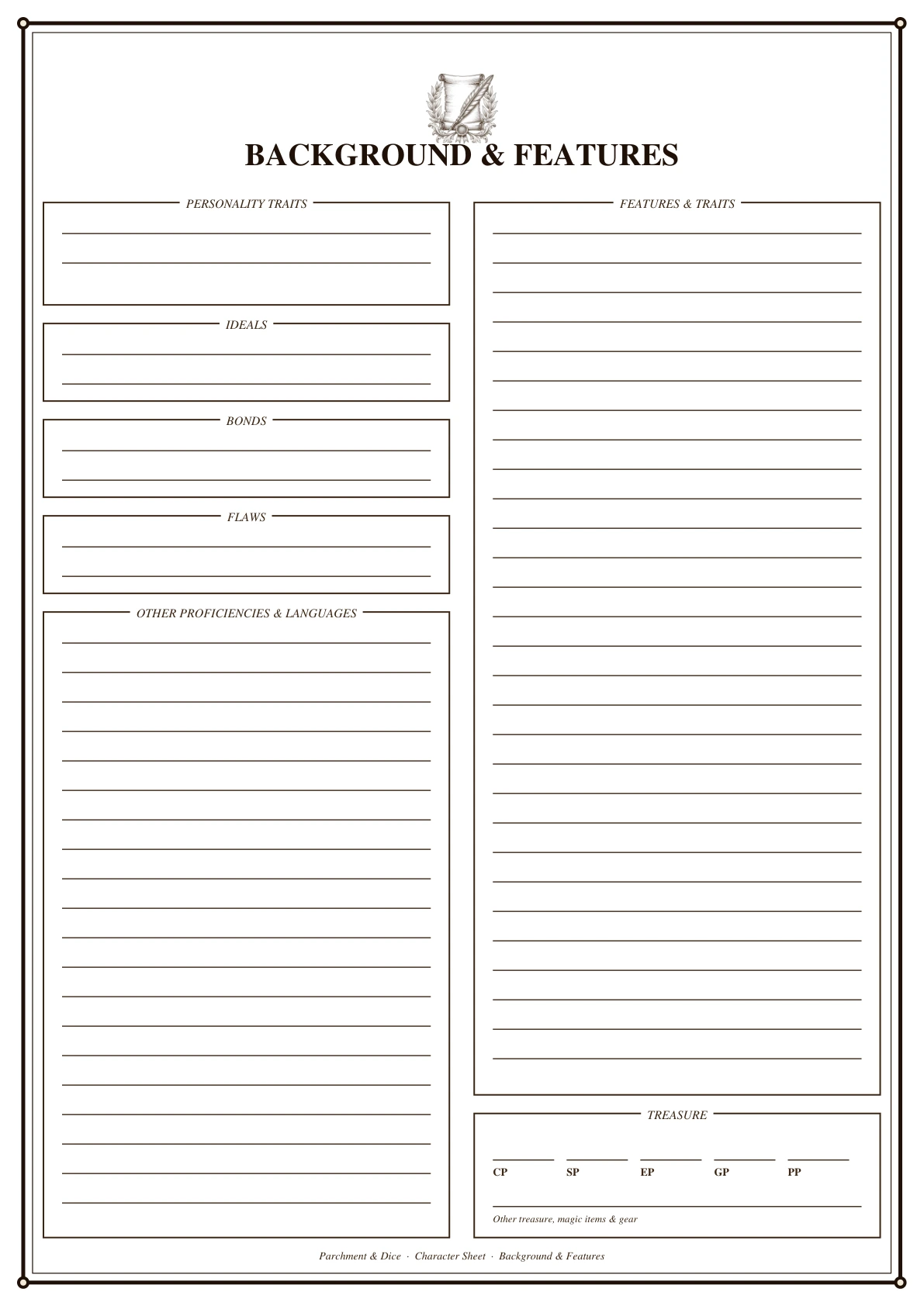 DnD Character Sheet Printable — Preview page 2