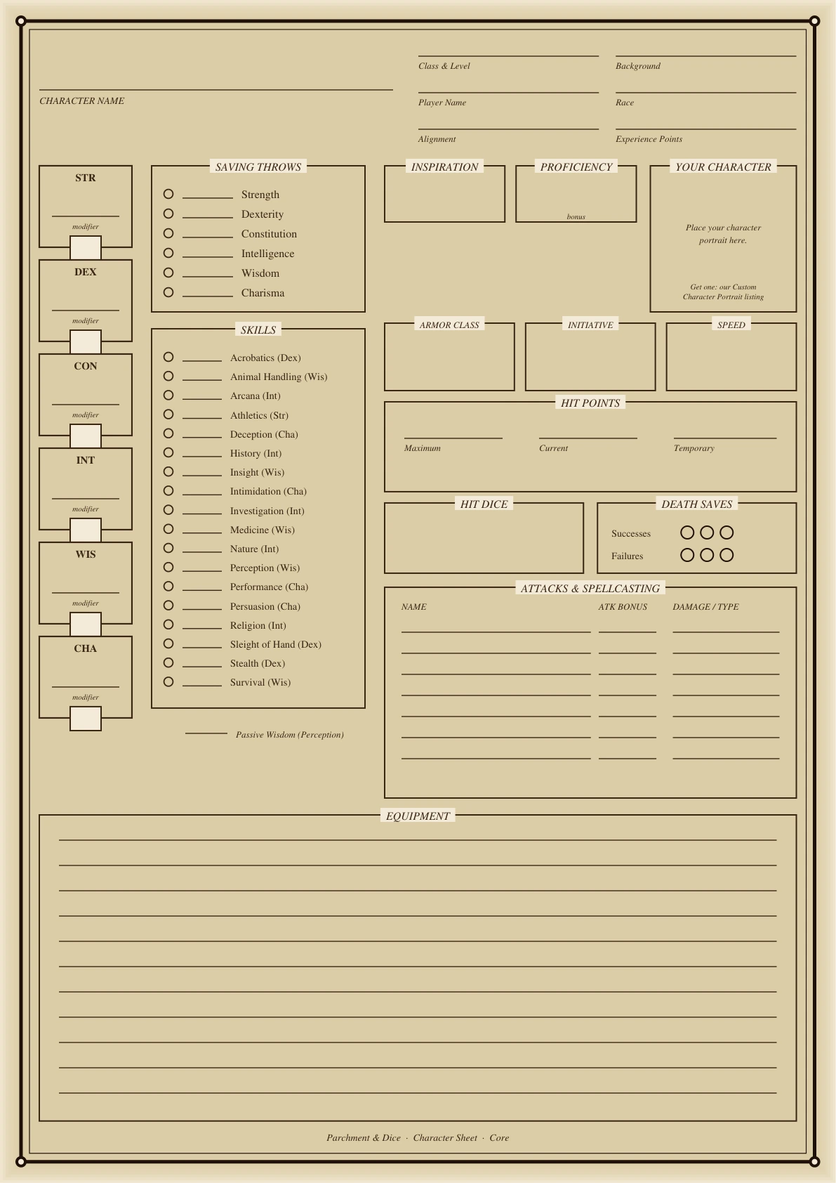 DnD Character Sheet Printable — Preview page 1