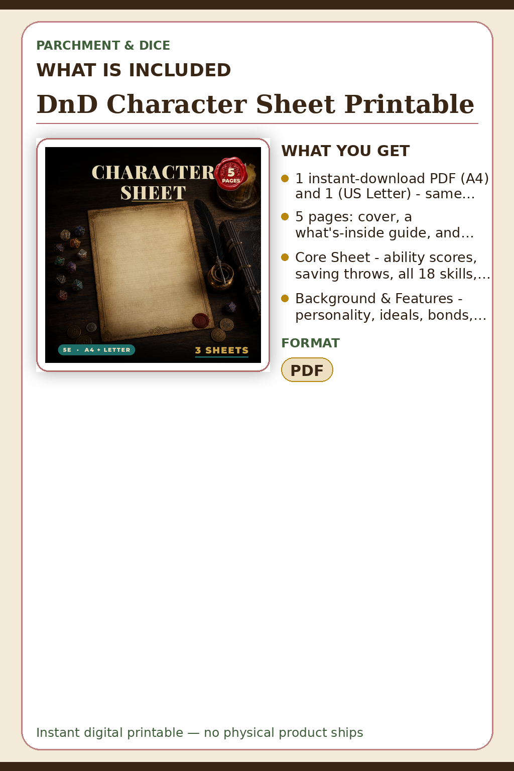 DnD Character Sheet Printable — What is included