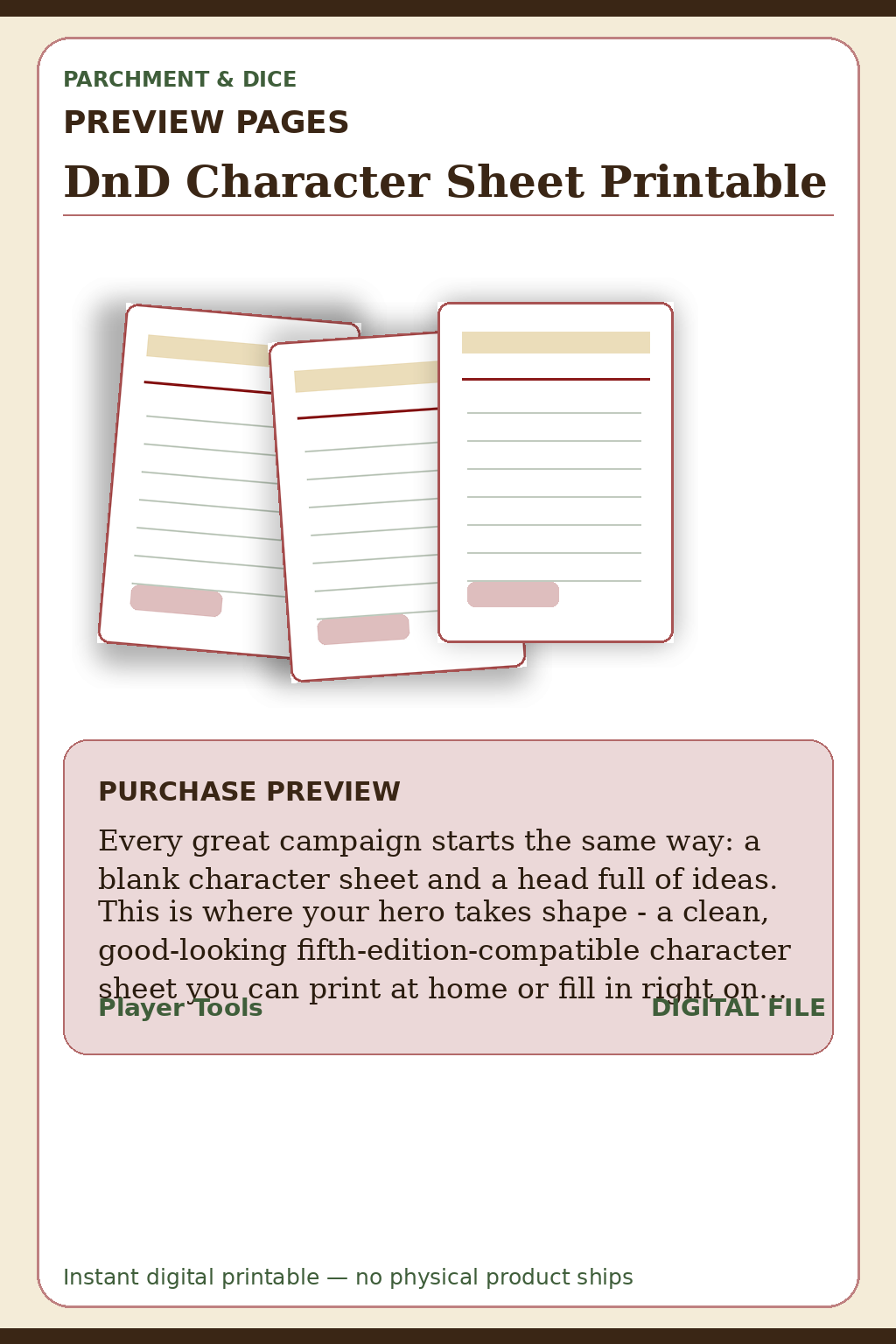 DnD Character Sheet Printable — Character Sheet Preview Pages
