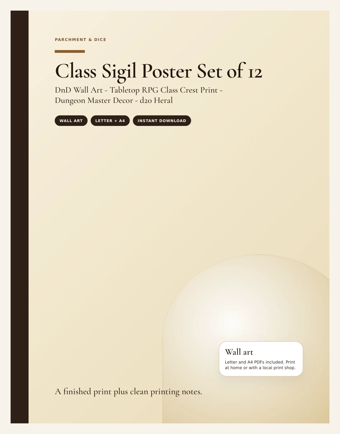 Class Sigil Poster Set of 12 - DnD Wall Art - Tabletop RPG Class Crest Print - Dungeon Master Decor - d20 Heraldry - Instant Download — Preview page 1