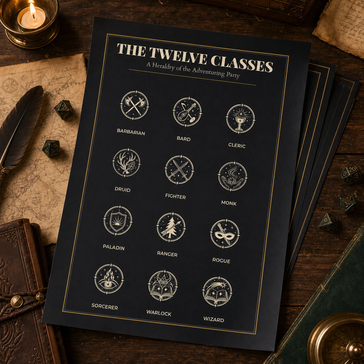 Class Sigil Poster Set of 12 - DnD Wall Art - Tabletop RPG Class Crest Print - Dungeon Master Decor - d20 Heraldry - Instant Download — DnD Wall Art - Tabletop RPG Class Crest Print - Dungeon Master Decor - d20 Heral