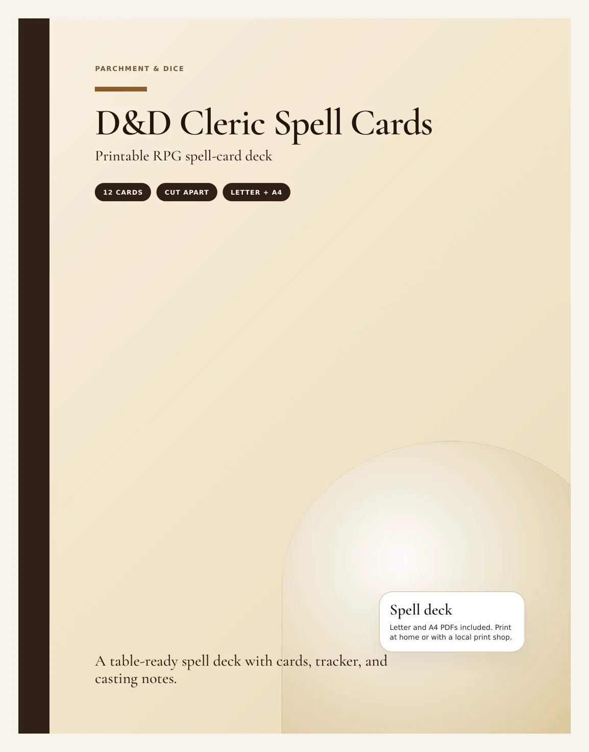 DnD Cleric Spell Cards 5e Printable PDF — Preview page 1