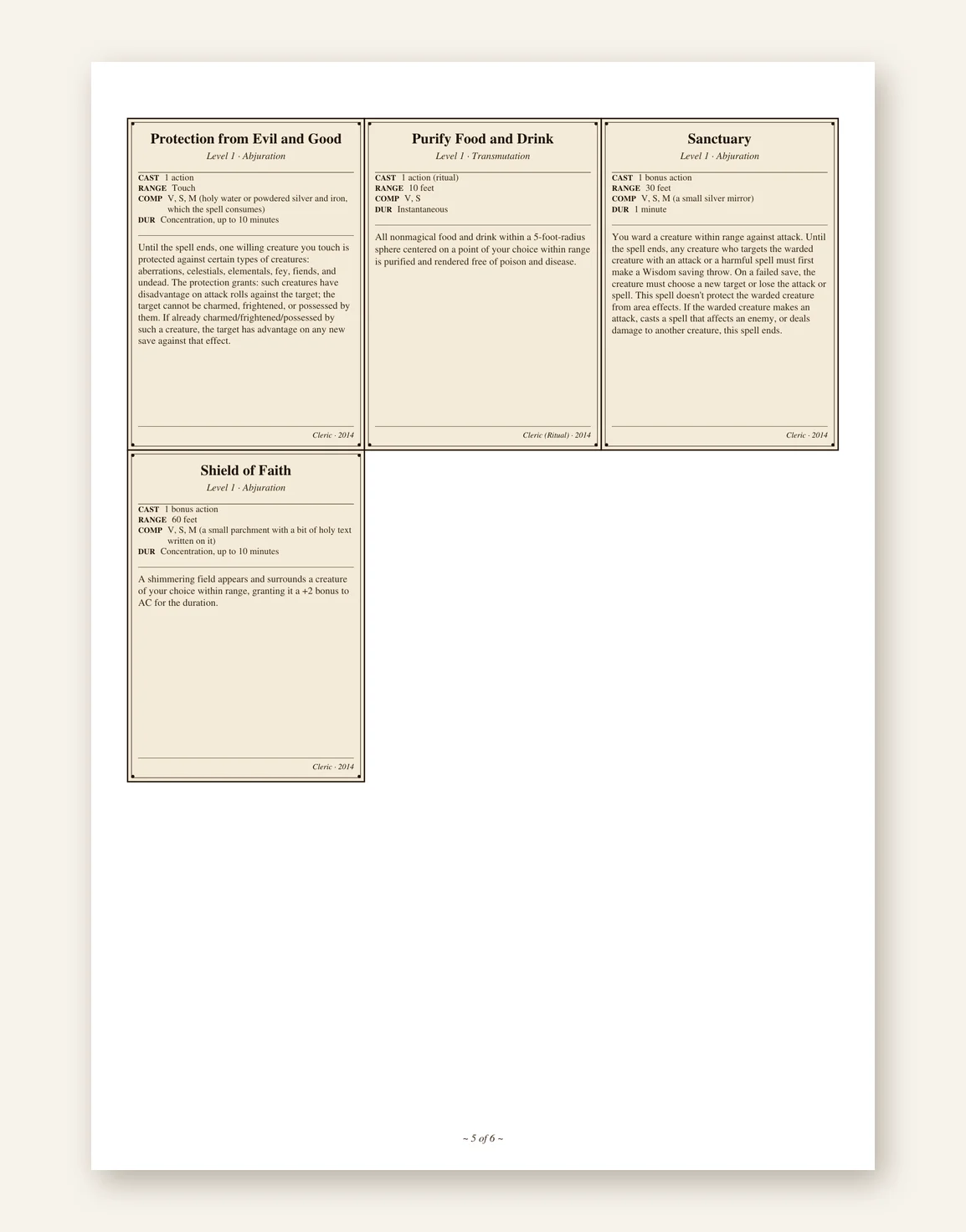 DnD Cleric Spell Cards — 22 Printable Spell Summaries — Preview page 3