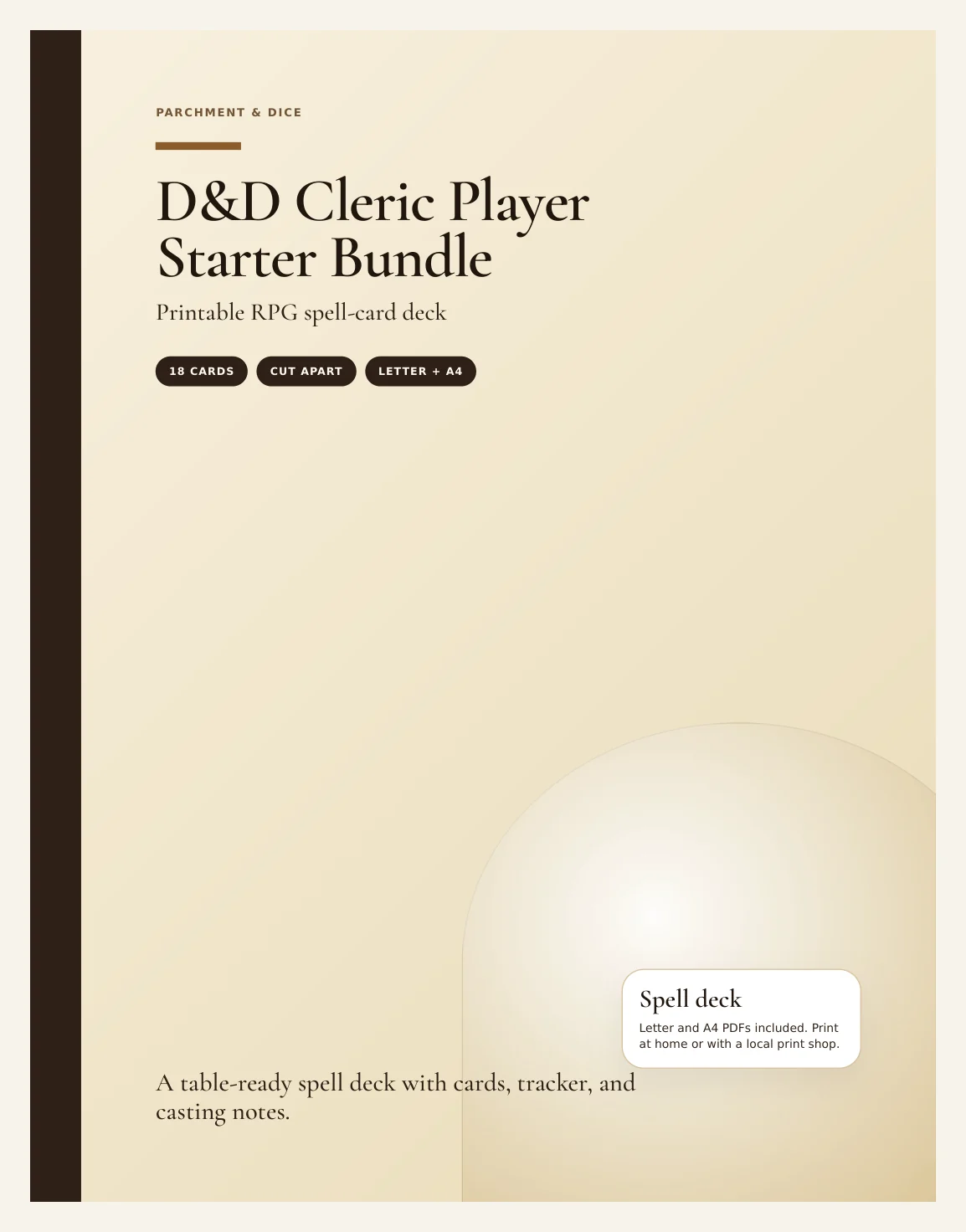 DnD Cleric Player Starter Bundle 5e Printable PDF | Spell Cards Character Journal Death Save Tracker | New Player Gift — Preview page 1