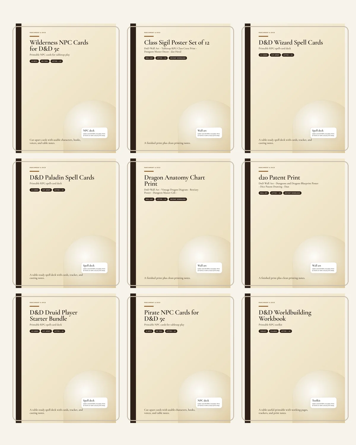 The Complete Parchment & Dice Vault — 68 D&D Printables — Complete Collection Current Actual Buyer Contents