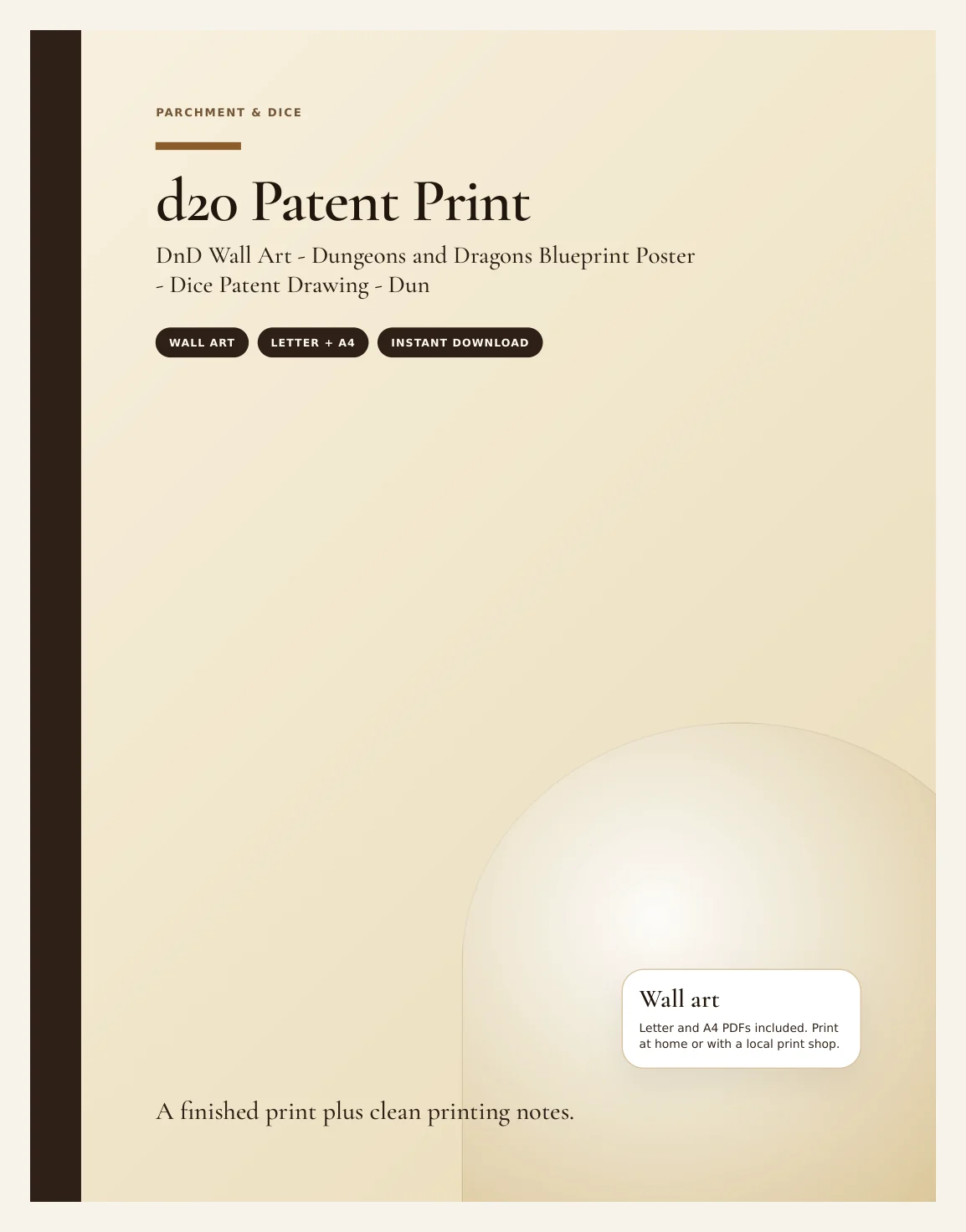 d20 Patent Print - DnD Wall Art - Dungeons and Dragons Blueprint Poster - Dice Patent Drawing - Dungeon Master Gift - Instant Download — Preview page 1