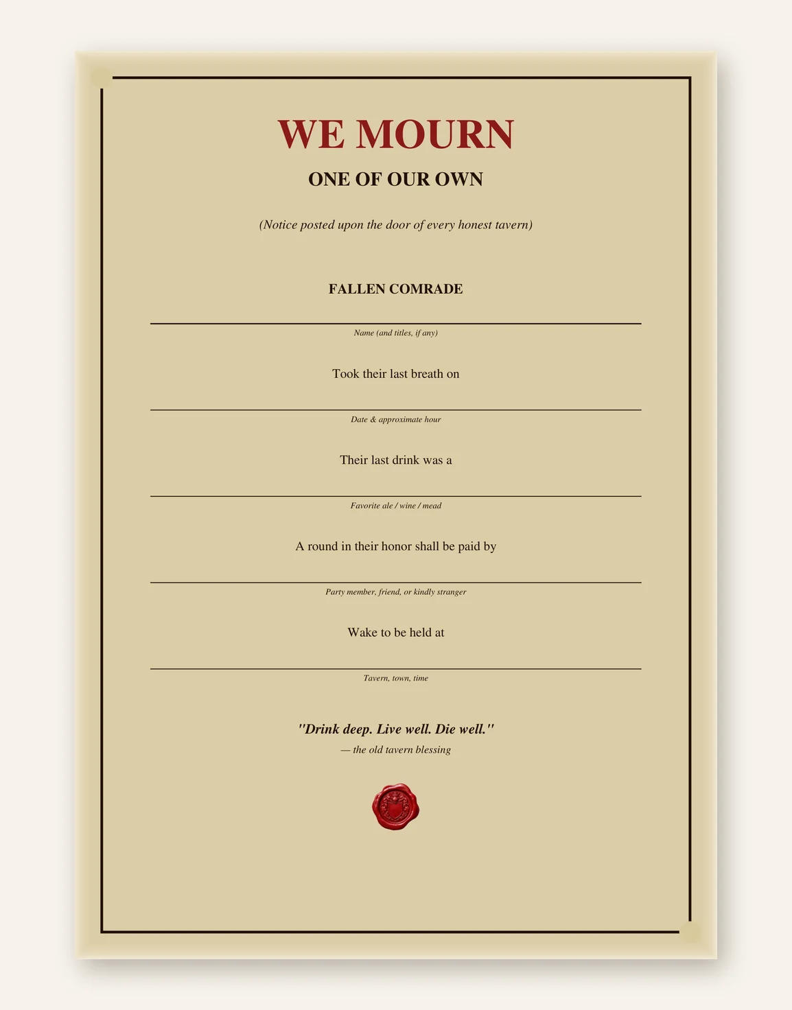 DnD Death Certificate Printable — Preview page 3