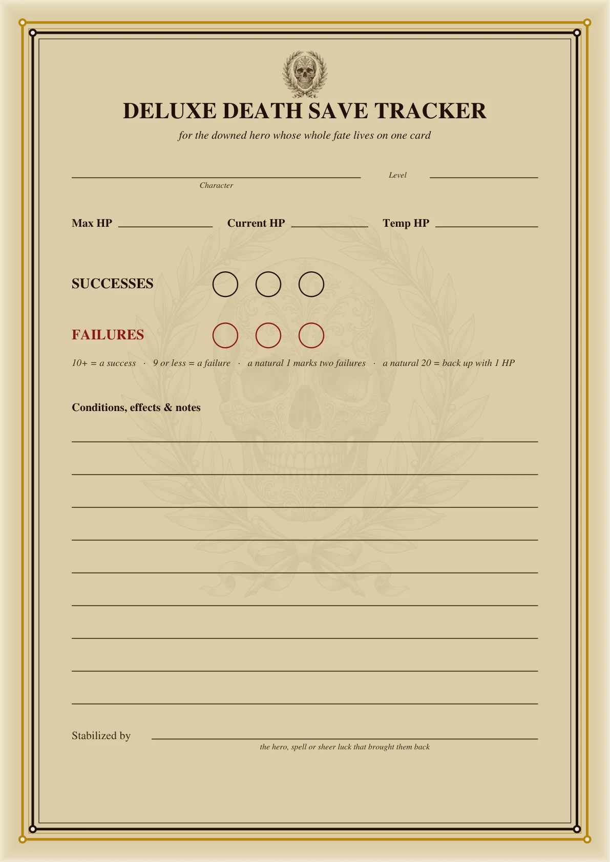 DnD Death Saving Throw Tracker Printable — Preview page 2