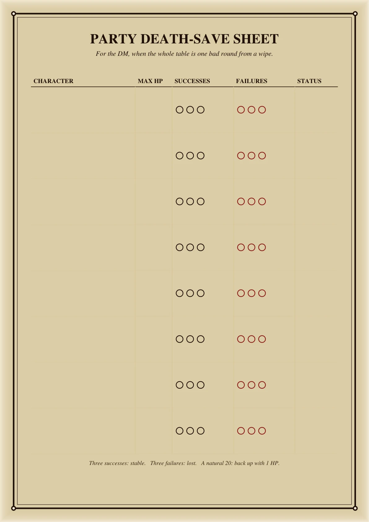DnD Death Saving Throw Tracker Printable — Preview page 3