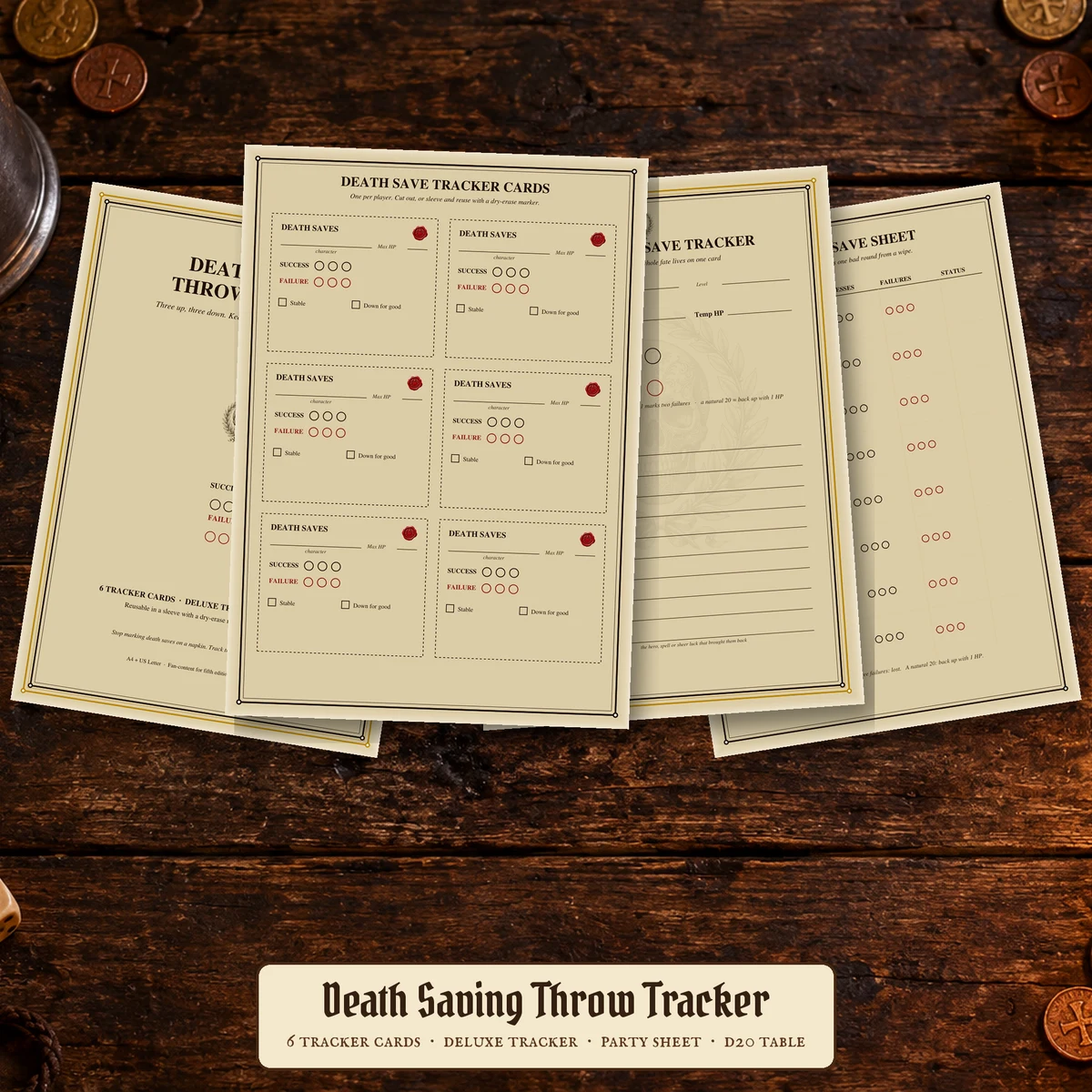 DnD Death Saving Throw Tracker Printable — Reusable death saving throw tracker cards
