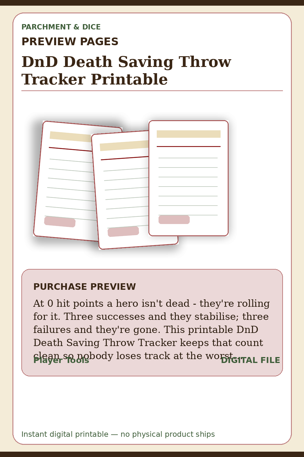 DnD Death Saving Throw Tracker Printable — Death Save Tracker Preview Pages