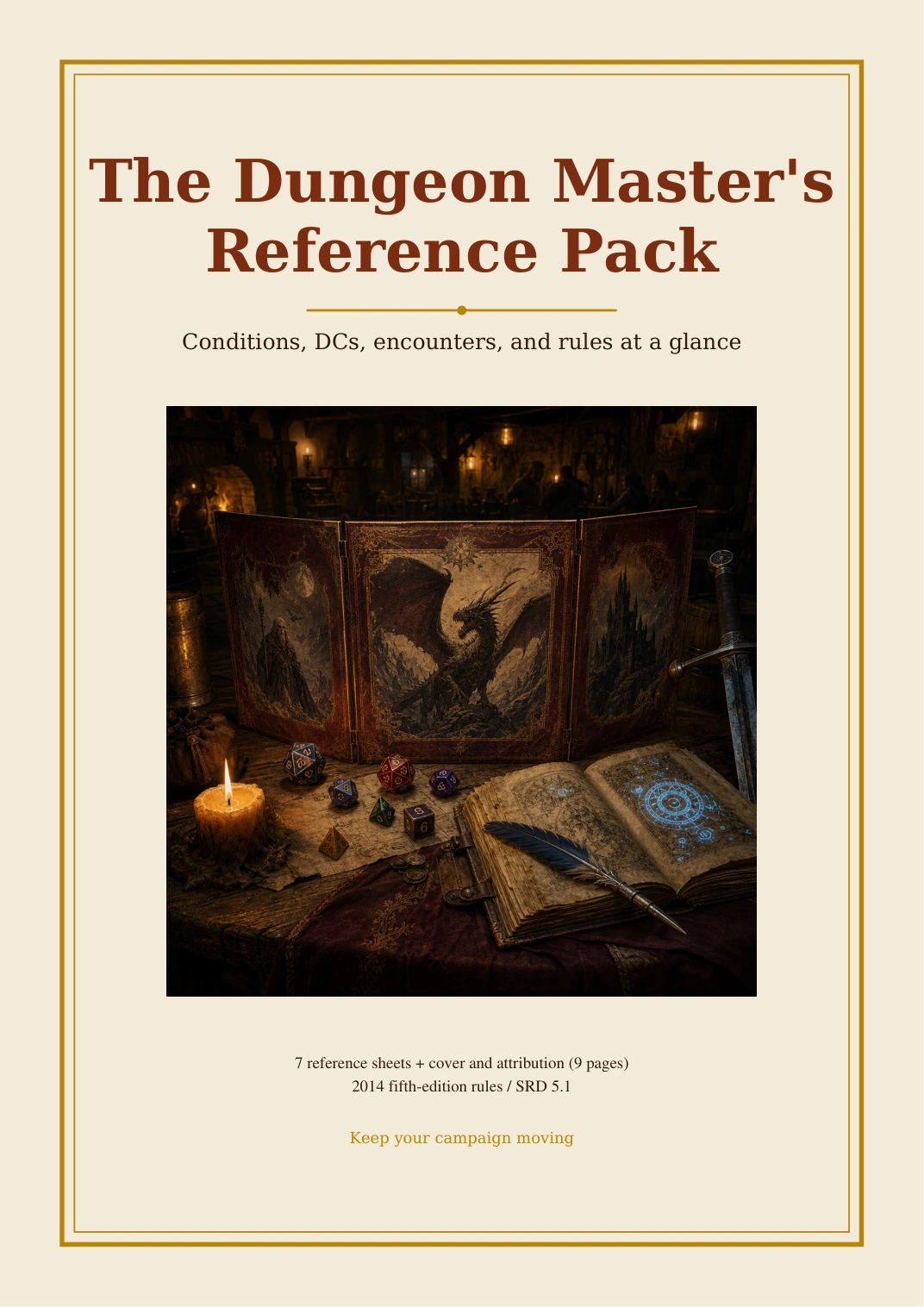 DnD DM Toolkit Bundle 5e Printable Pdf | Reference Pack Initiative Tracker Encounter Loot Log Npc Cards | New Dungeon Master Gift — Four tools: rules reference, initiative, encounter and loot tracking, and 24 NPCs.
