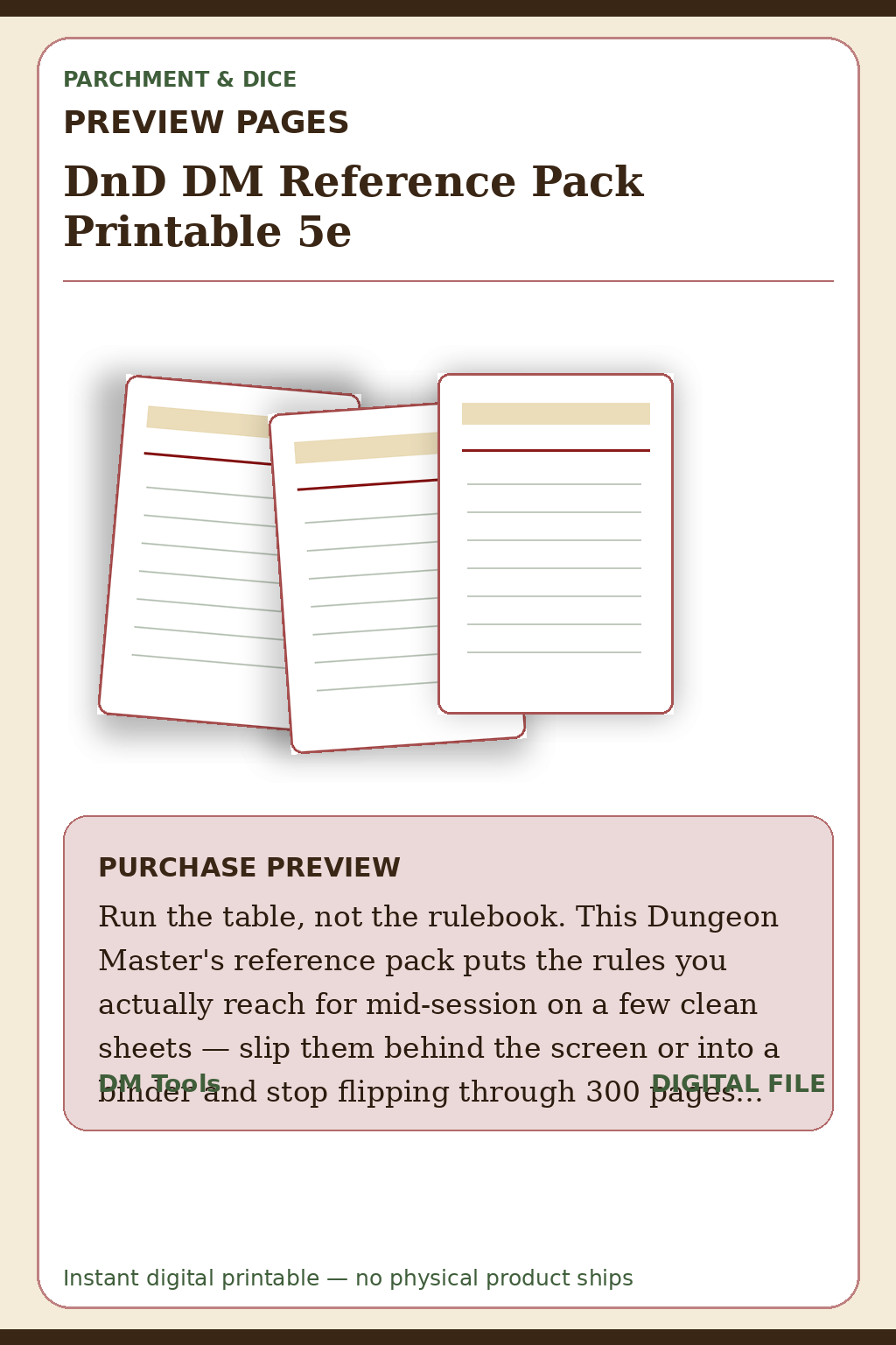 DnD DM Reference Pack Printable 5e — Dm Reference Pack Preview Pages