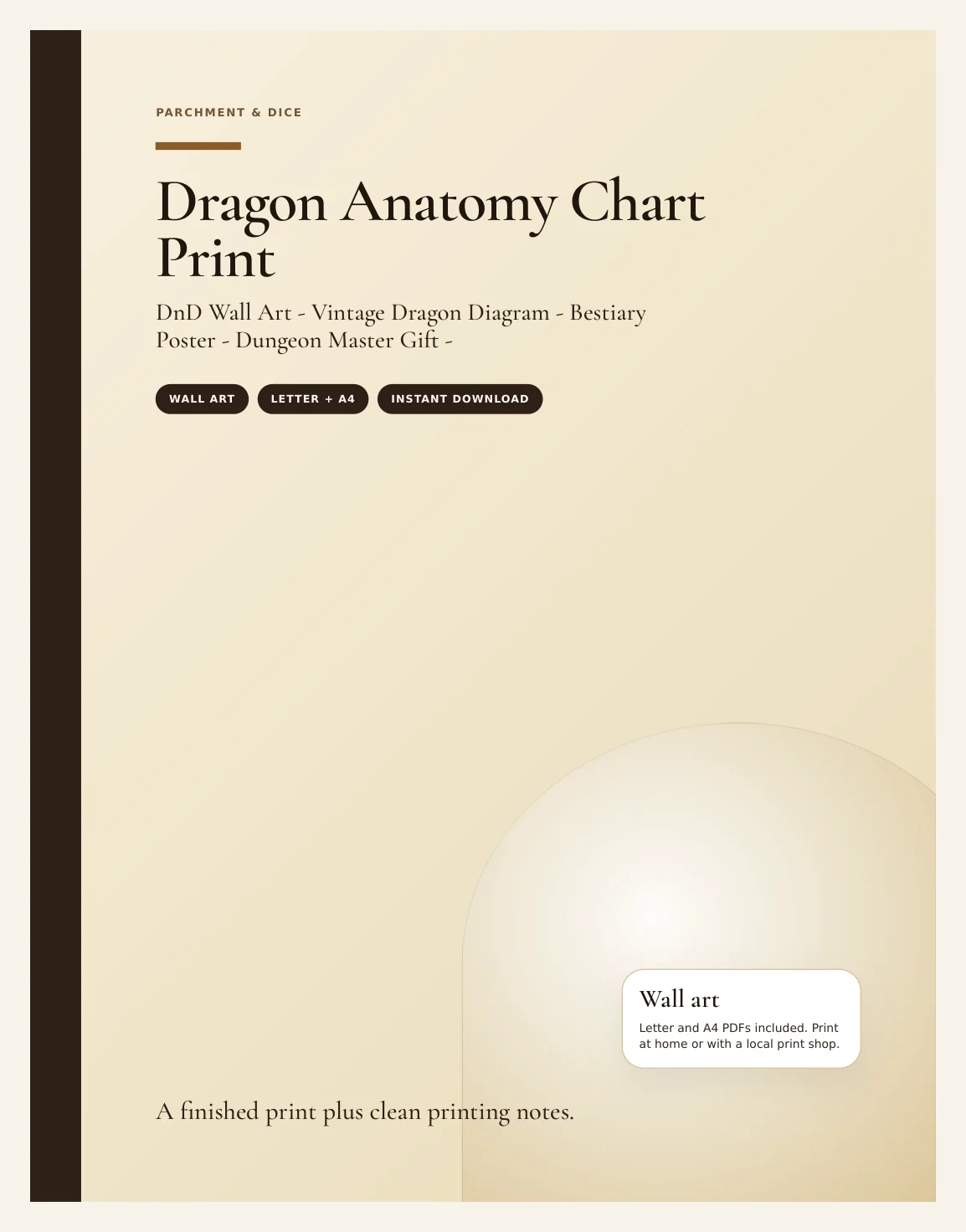 Dragon Anatomy Chart Print - DnD Wall Art - Vintage Dragon Diagram - Bestiary Poster - Dungeon Master Gift - Instant Download — Preview page 1