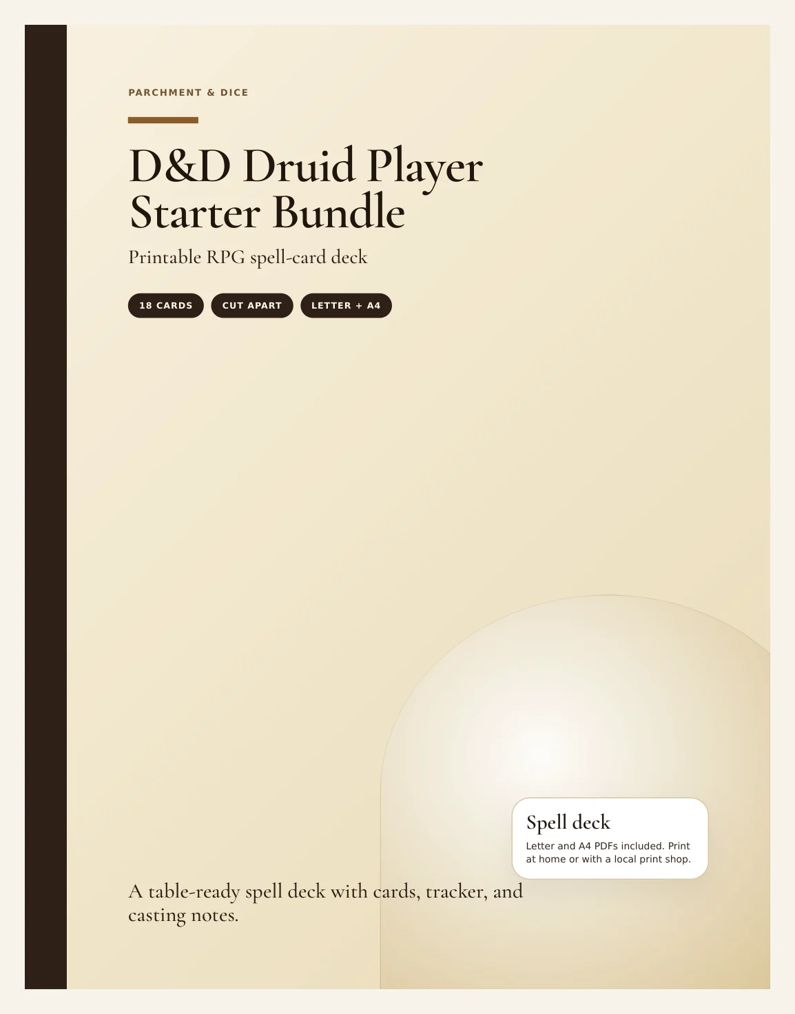 DnD Druid Player Starter Bundle 5e Printable PDF | Spell Cards Character Journal Death Save Tracker | New Player Gift — Preview page 1