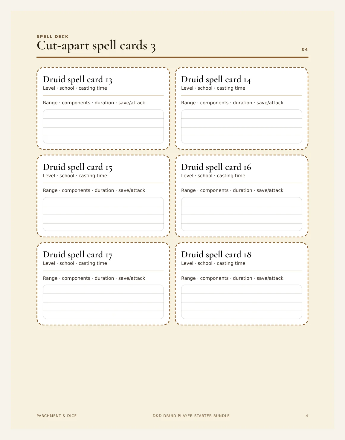 DnD Druid Player Starter Bundle 5e Printable PDF | Spell Cards Character Journal Death Save Tracker | New Player Gift — Preview page 2
