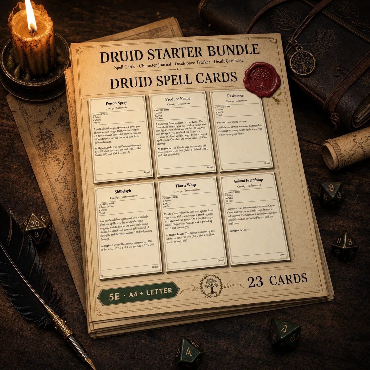 DnD Druid Player Starter Bundle 5e Printable PDF | Spell Cards Character Journal Death Save Tracker | New Player Gift — Spell Cards Character Journal Death Save Tracker | New Player Gift