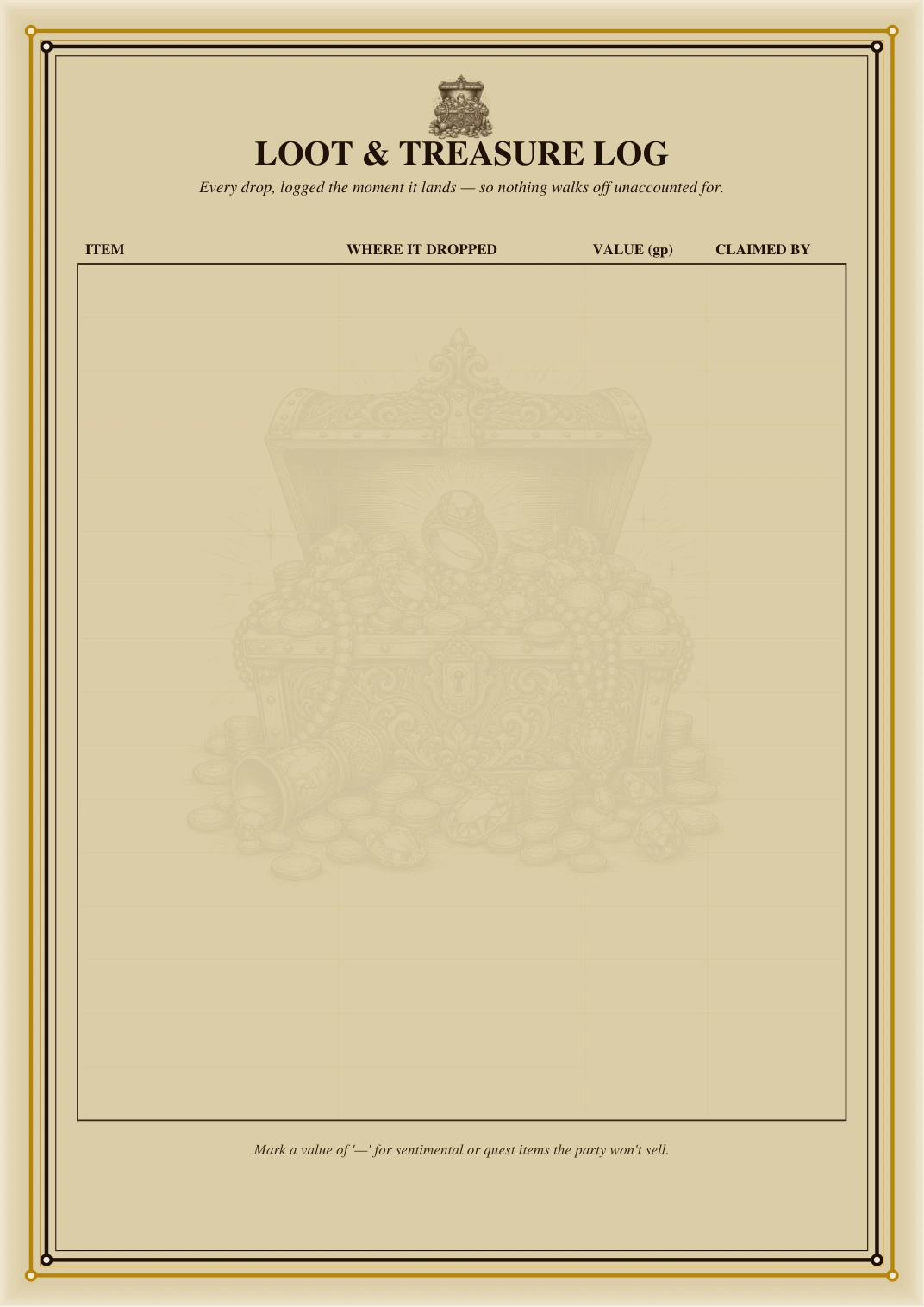 DnD Encounter and Loot Tracker Printable — Preview page 2