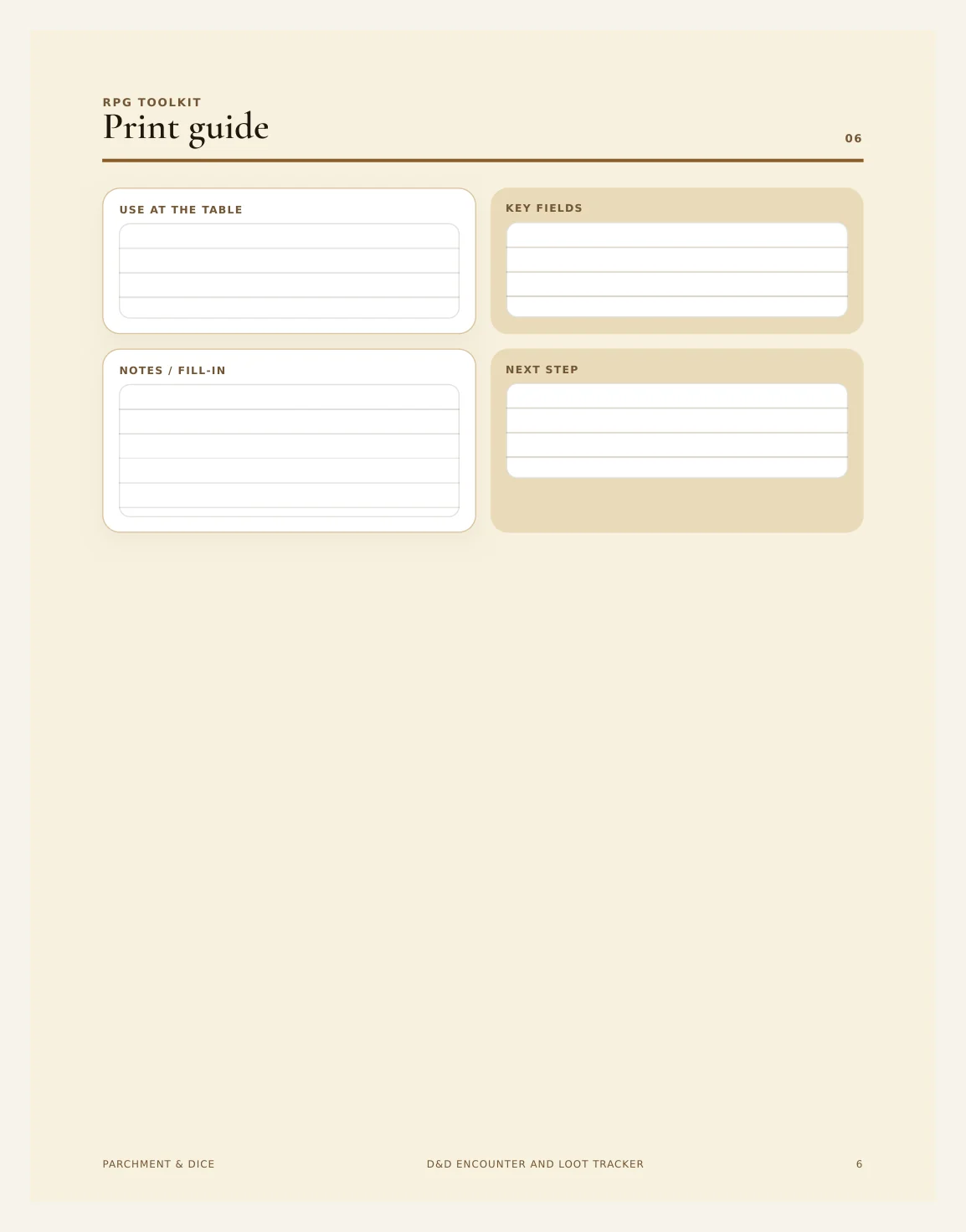 DnD Encounter and Loot Tracker Printable — Encounter Loot Tracker Actual Buyer Preview 3