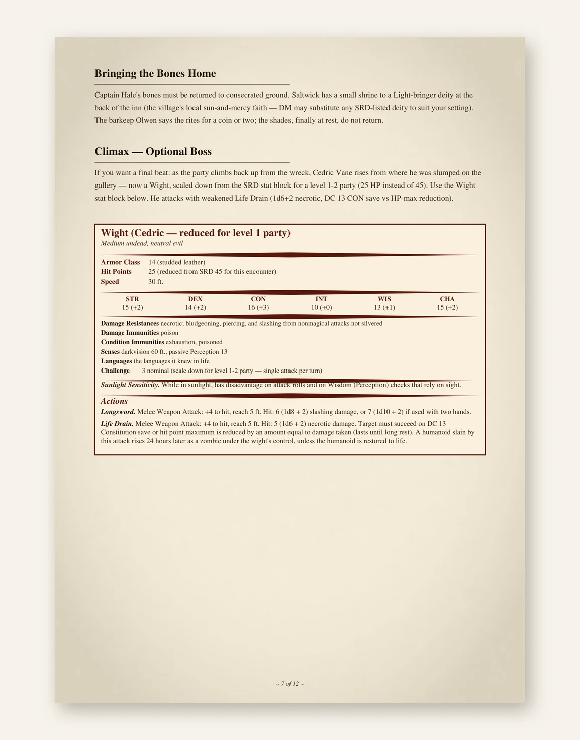 DnD One Shot Adventure 5e — The Haunted Lighthouse — Preview page 2