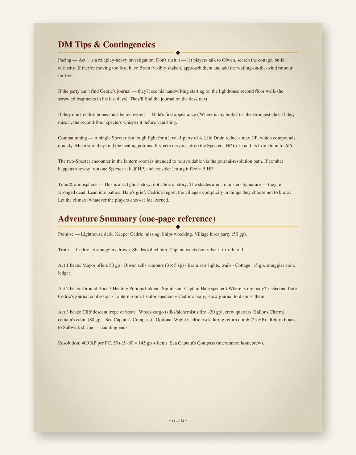 DnD One Shot Adventure 5e — The Haunted Lighthouse — Preview page 3