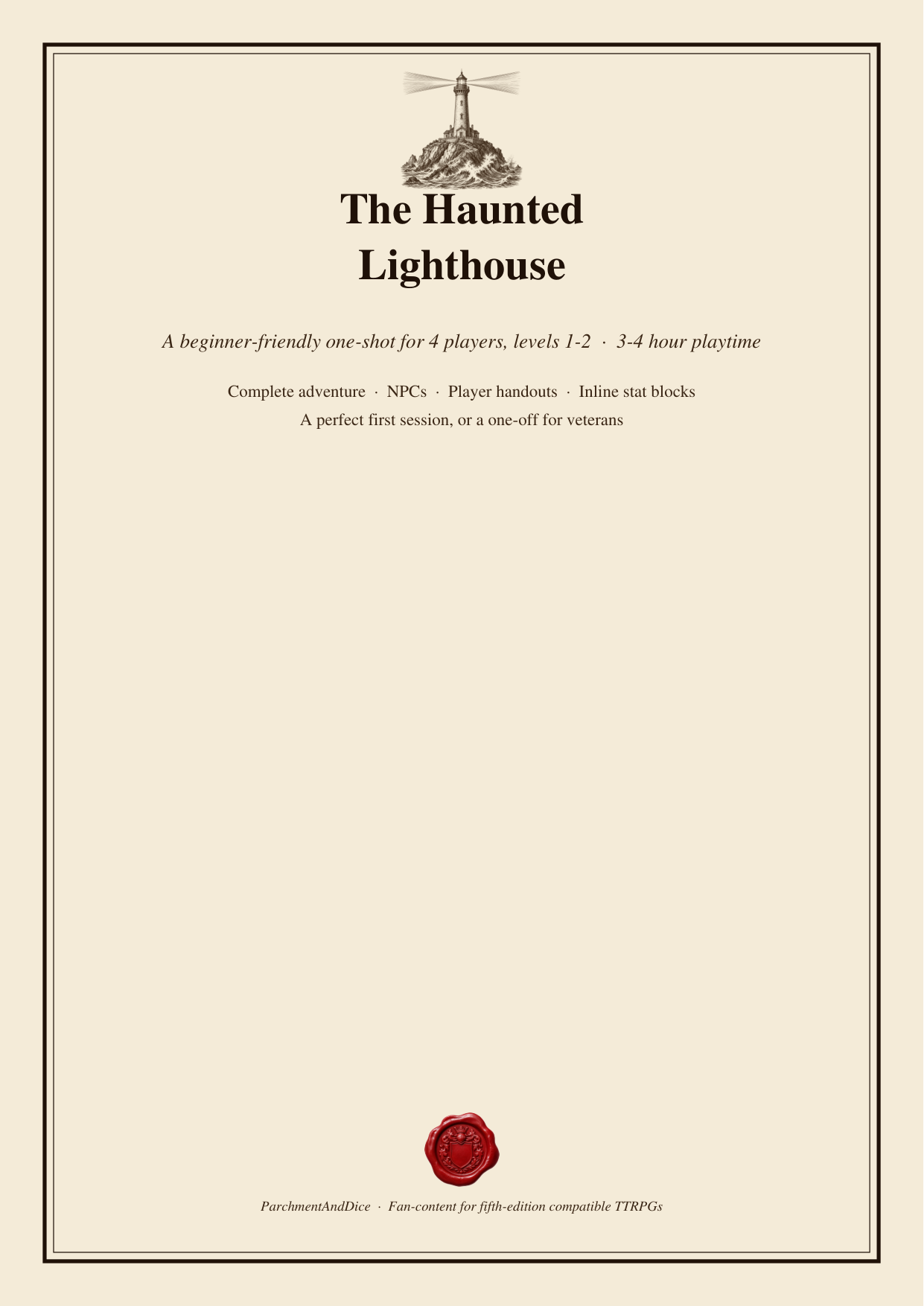 DnD One Shot Adventure 5e — The Haunted Lighthouse — Beginner-friendly one-shot, levels 1-2