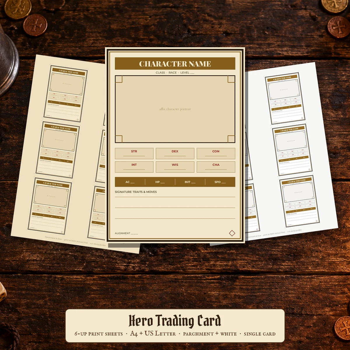 Hero Trading Card Printable - Fillable D&D Character Card - RPG Party Reference - Custom Portrait Concept - Instant Download — Fillable D&D character card - RPG party reference - Custom portrait concept - Instant download