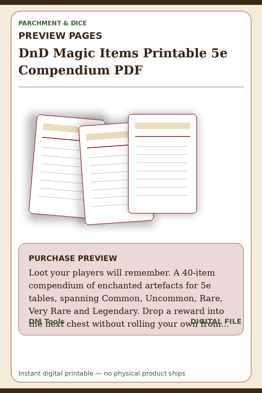 DnD Magic Items Printable 5e Compendium PDF — Magic Items Preview Pages