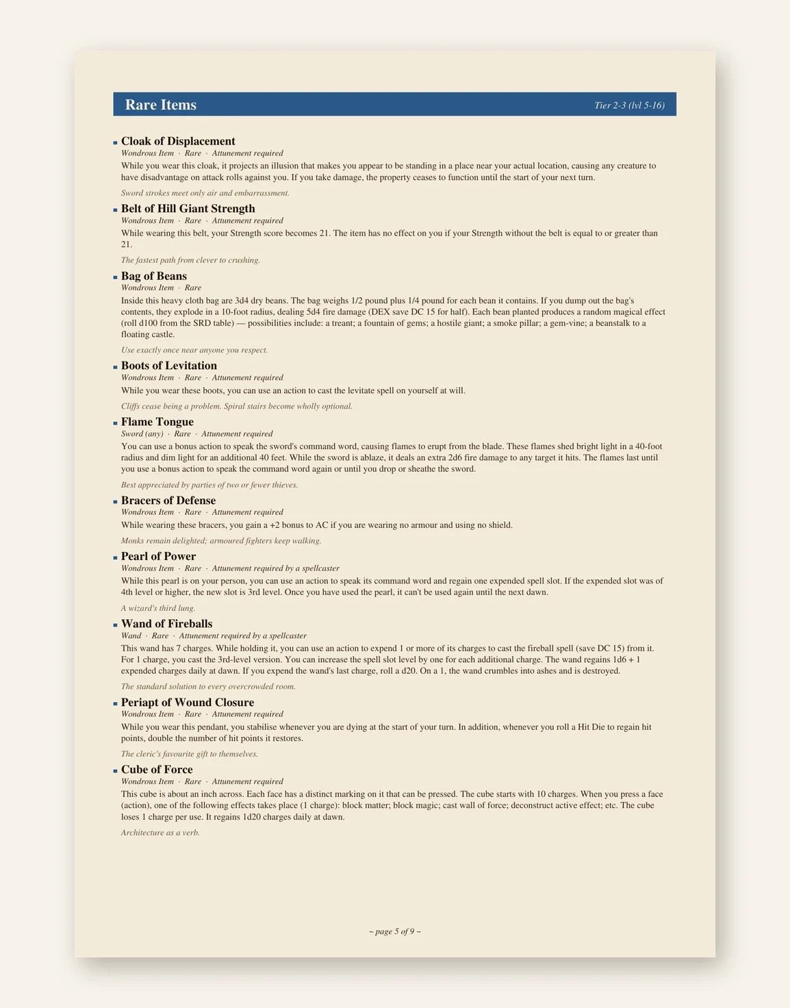 DnD Magic Items Printable 5e Compendium PDF — Preview page 2