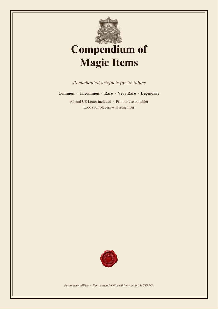 DnD Magic Items Printable 5e Compendium PDF preview 1