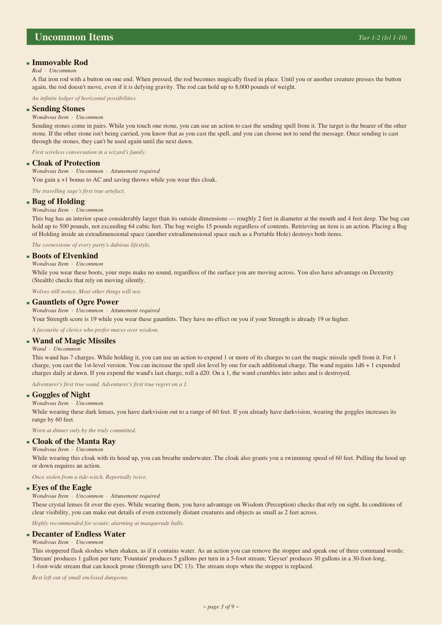 DnD Magic Items Printable 5e Compendium PDF preview 3