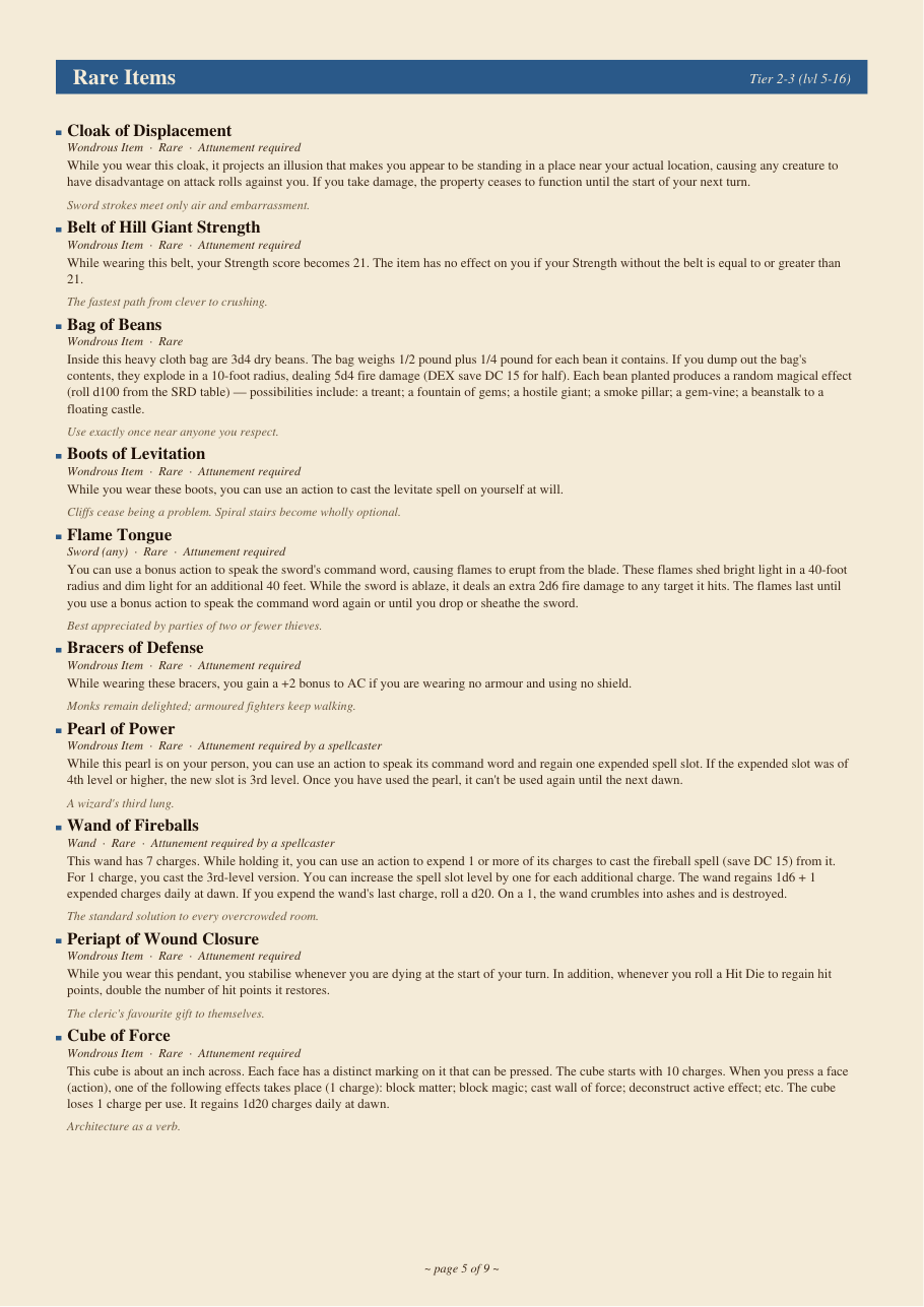 DnD Magic Items Printable 5e Compendium PDF preview 5