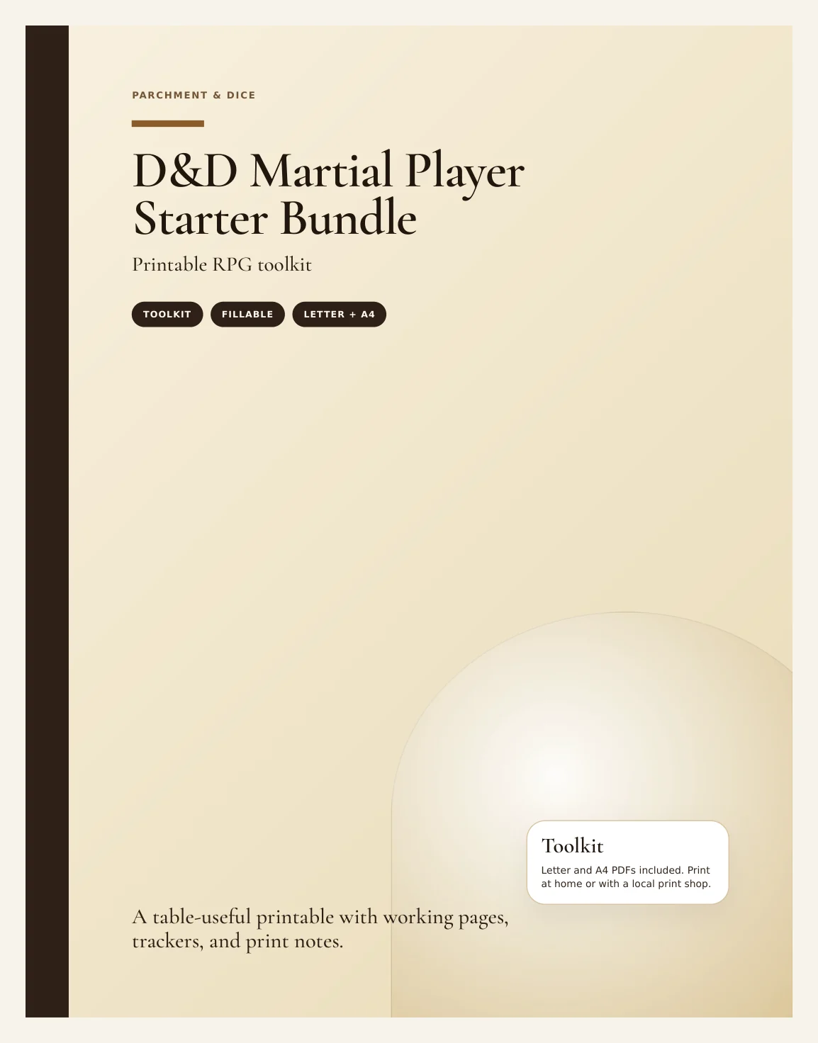 DnD Martial Player Starter Bundle 5e Printable PDF | Fighter Barbarian Rogue Monk | Character Sheet Journal Trackers No Spells — Preview page 1