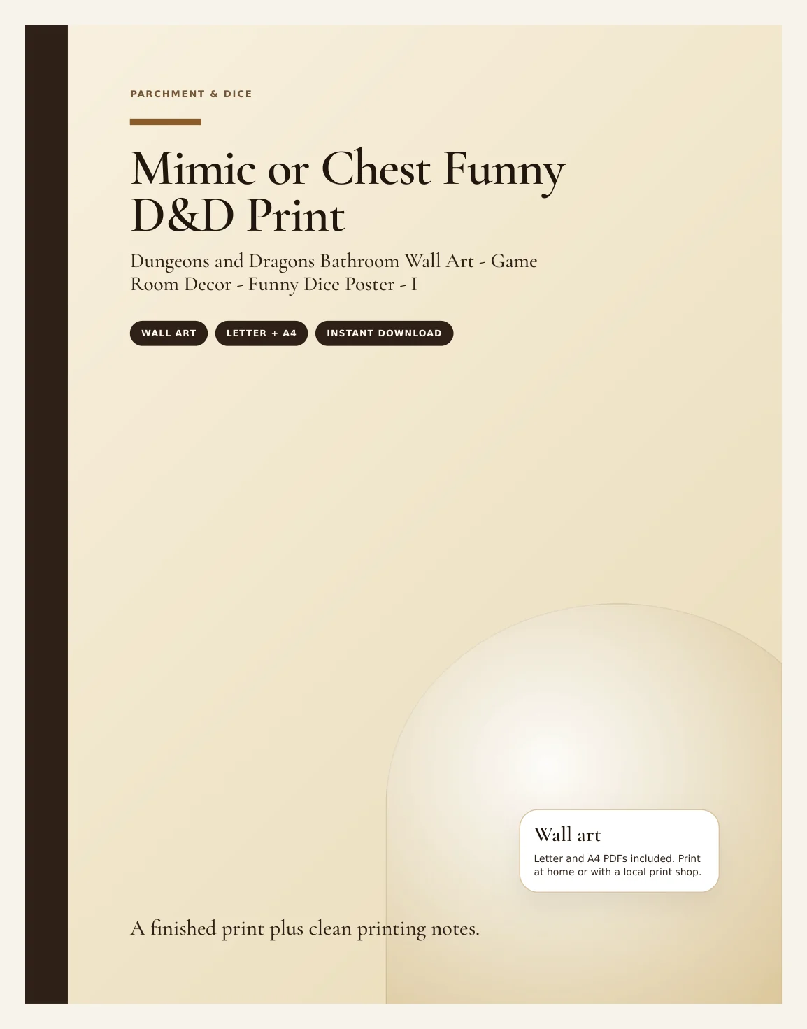 Mimic or Chest Funny DnD Print - Dungeons and Dragons Bathroom Wall Art - Game Room Decor - Funny Dice Poster - Instant Download — Preview page 1