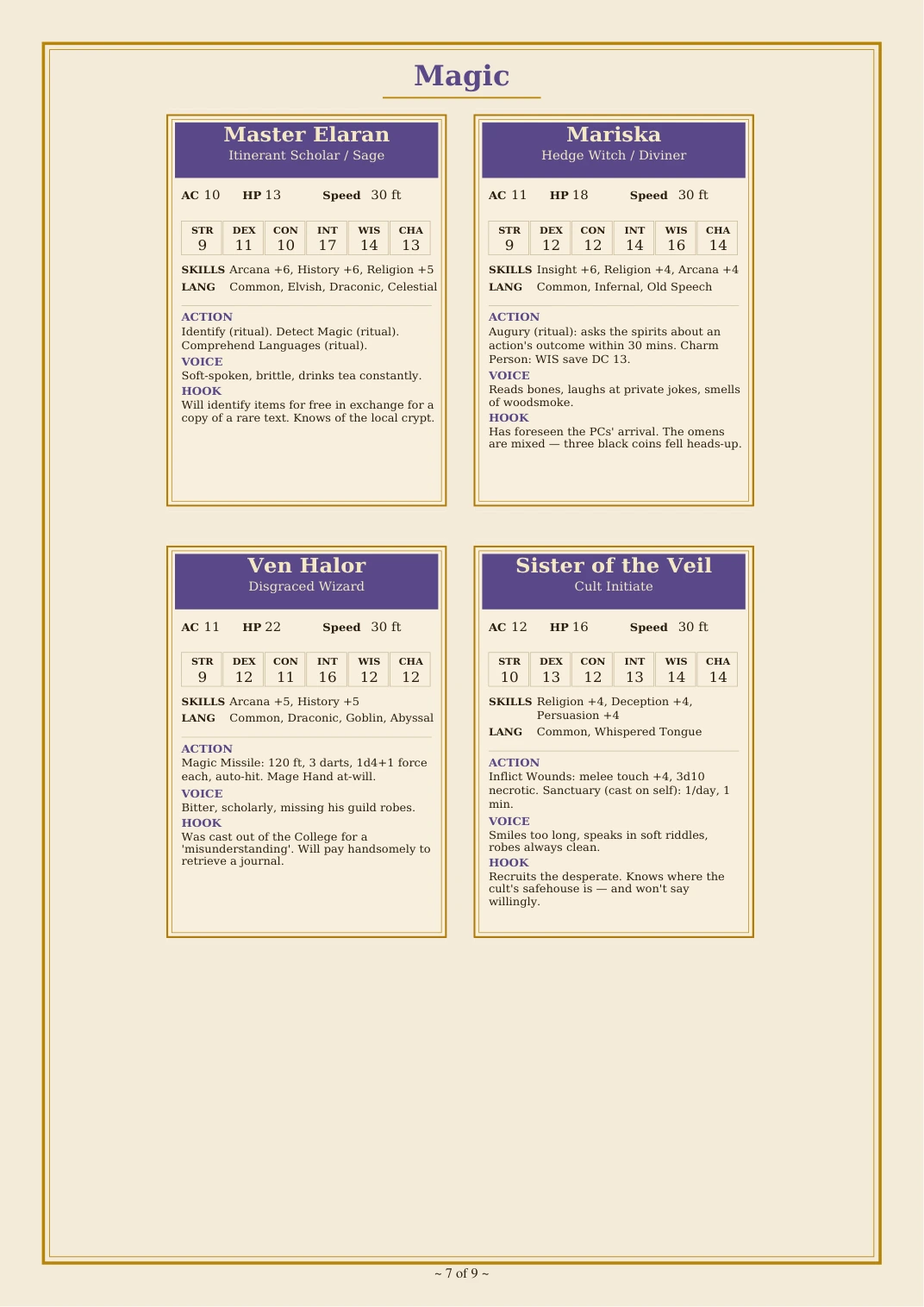 DnD NPC Cards Printable 5e PDF — Preview page 3