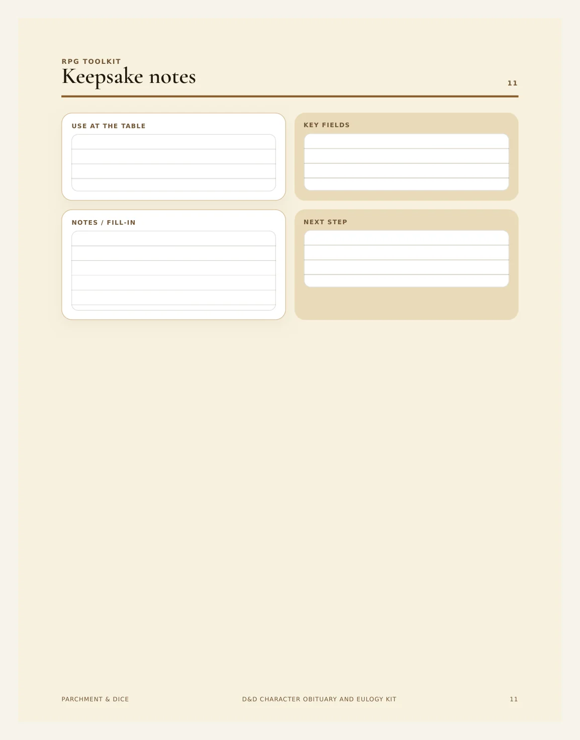 DnD Character Obituary and Eulogy Kit Printable — Obituary Actual Buyer Preview 3