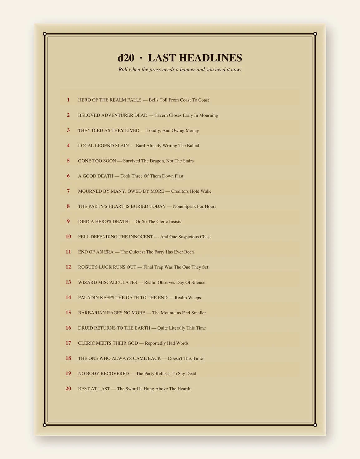 DnD Character Obituary and Eulogy Kit Printable — Preview page 3